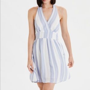 AE BLUE & WHITE STRIPED HALTER DRESS